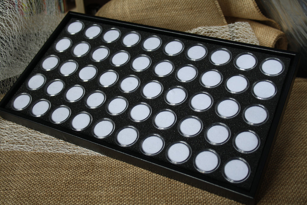 Plateau Noir avec Boîtes Transparentes pour Pierres, Médailles et Monnaies de Collection