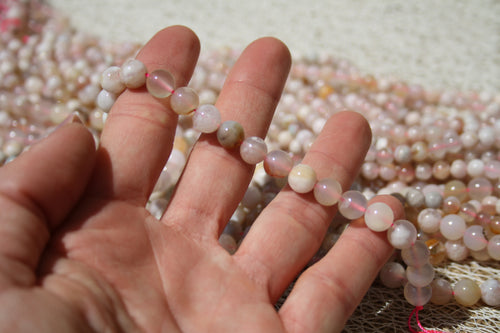 Agate Fleur de Cerisier– Lignes de Perles Rondes 6 mm et 8 mm