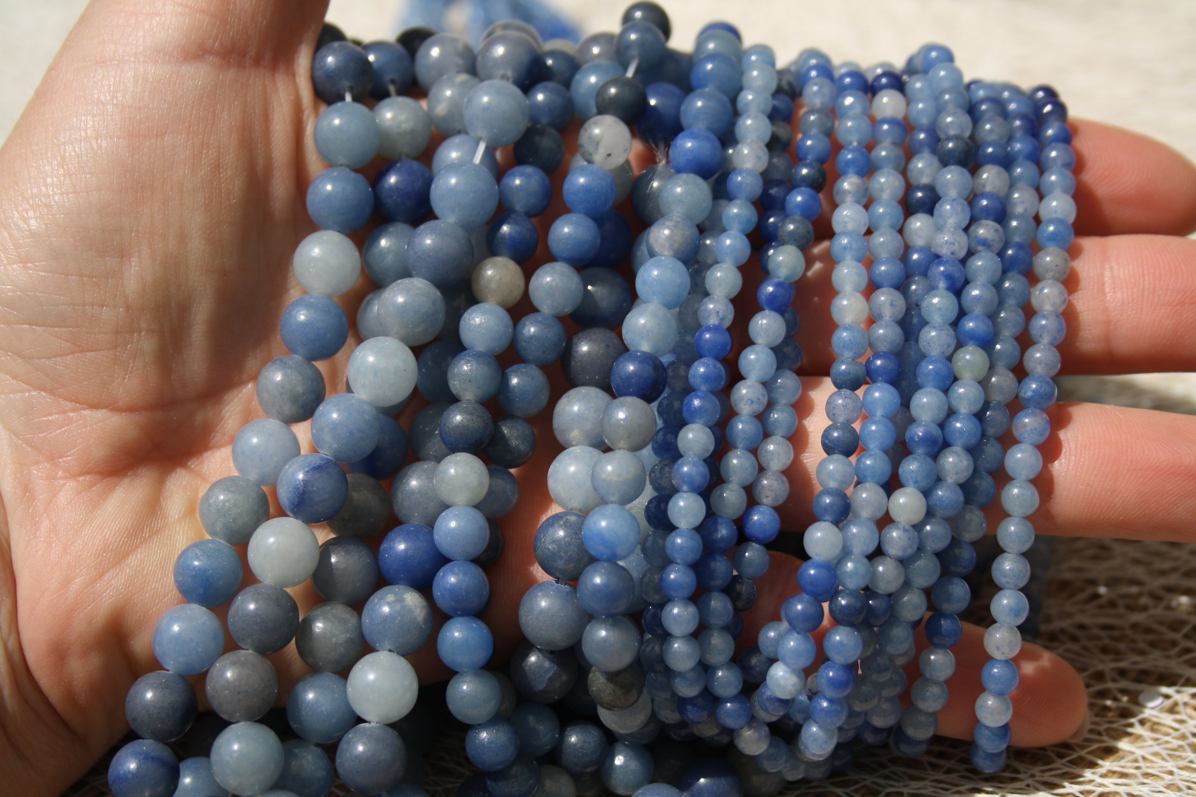 Aventurine bleue Naturelle – Lignes de Perles Rondes 4 mm, 6 mm et 8 mm