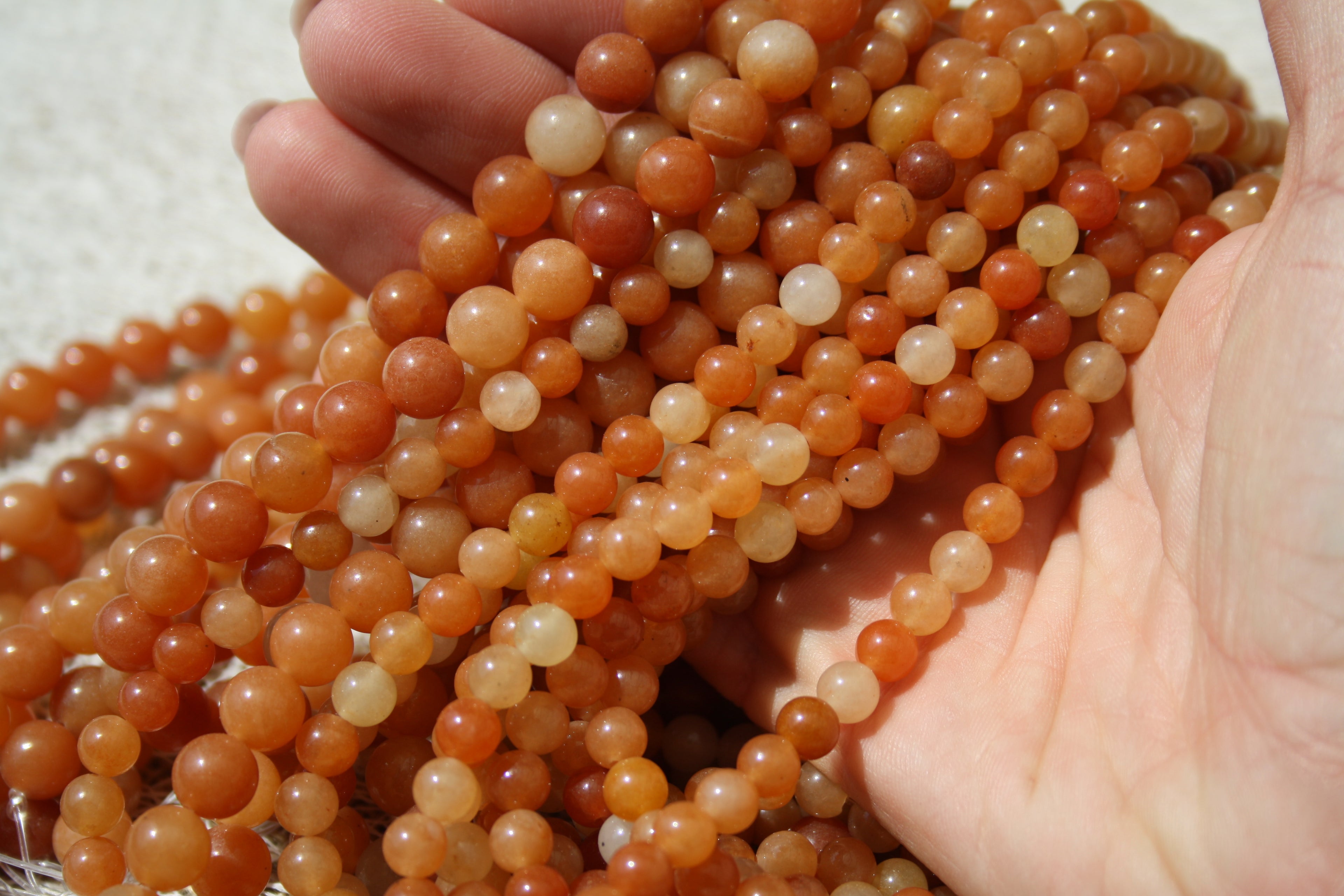 Aventurine orangée Naturelle – Lignes de Perles Rondes 4 mm, 6 mm et 8 mm