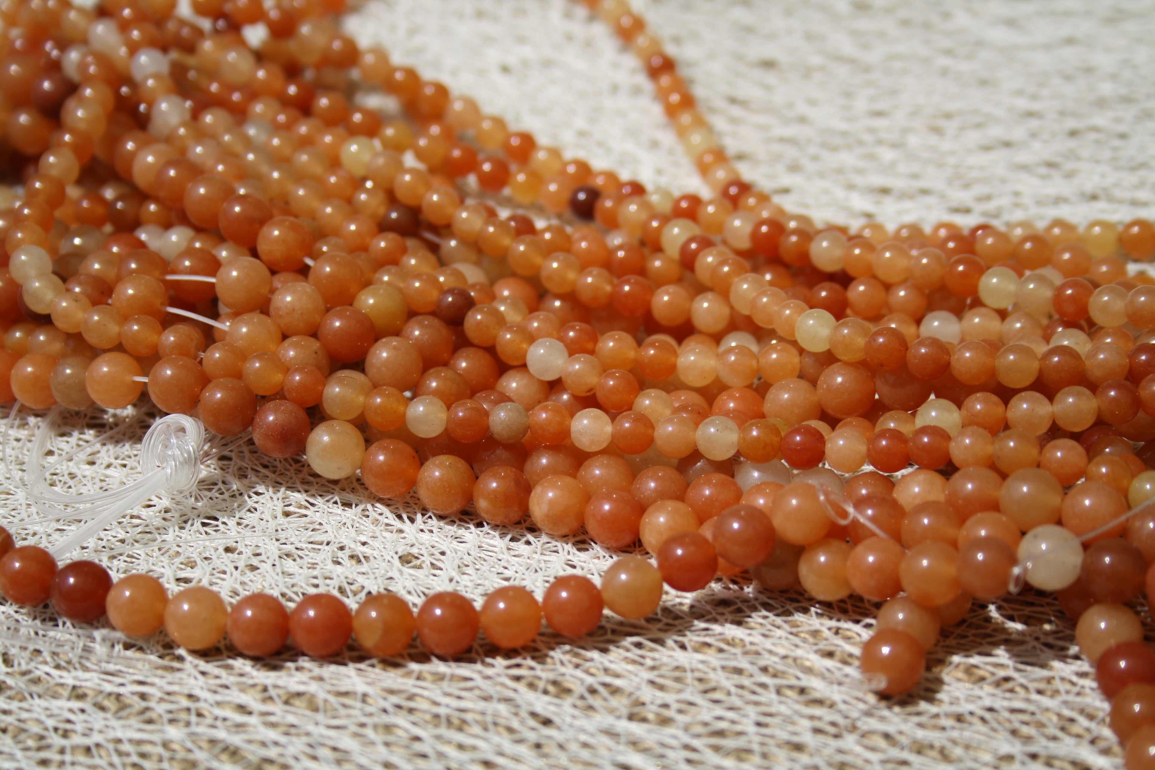 Aventurine orangée Naturelle – Lignes de Perles Rondes 4 mm, 6 mm et 8 mm