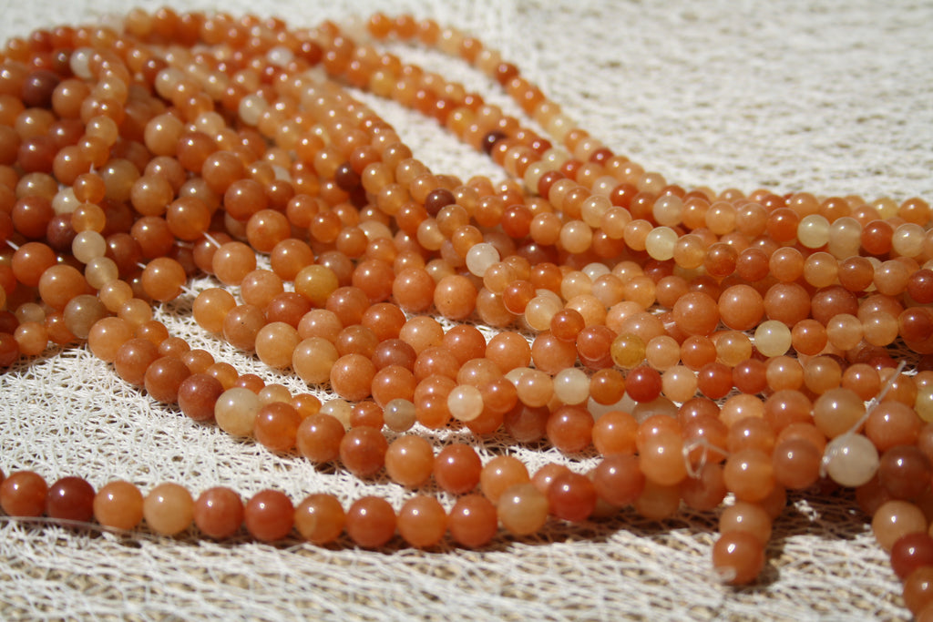 Aventurine orangée Naturelle – Lignes de Perles Rondes 4 mm, 6 mm et 8 mm