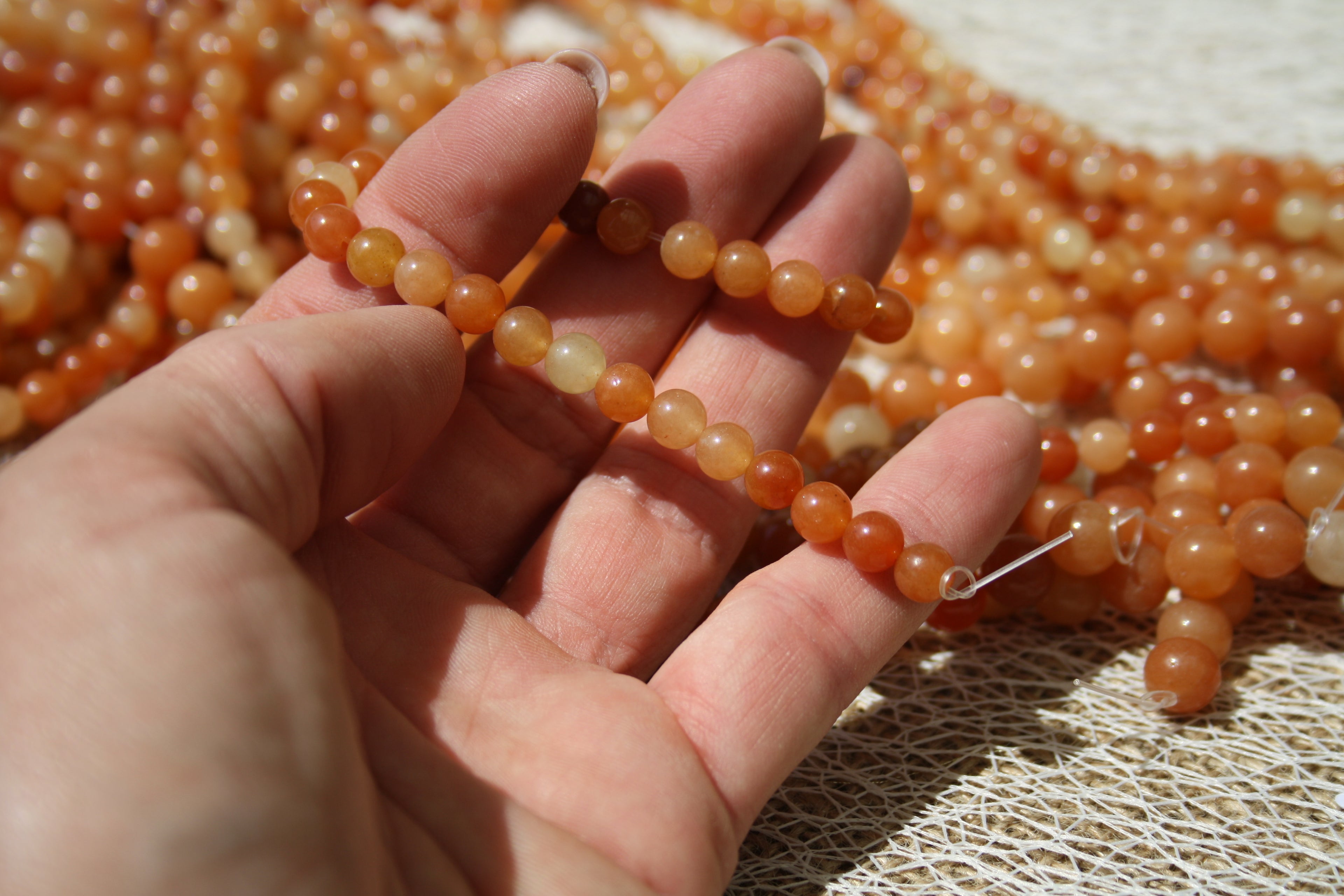 Aventurine orangée Naturelle – Lignes de Perles Rondes 4 mm, 6 mm et 8 mm
