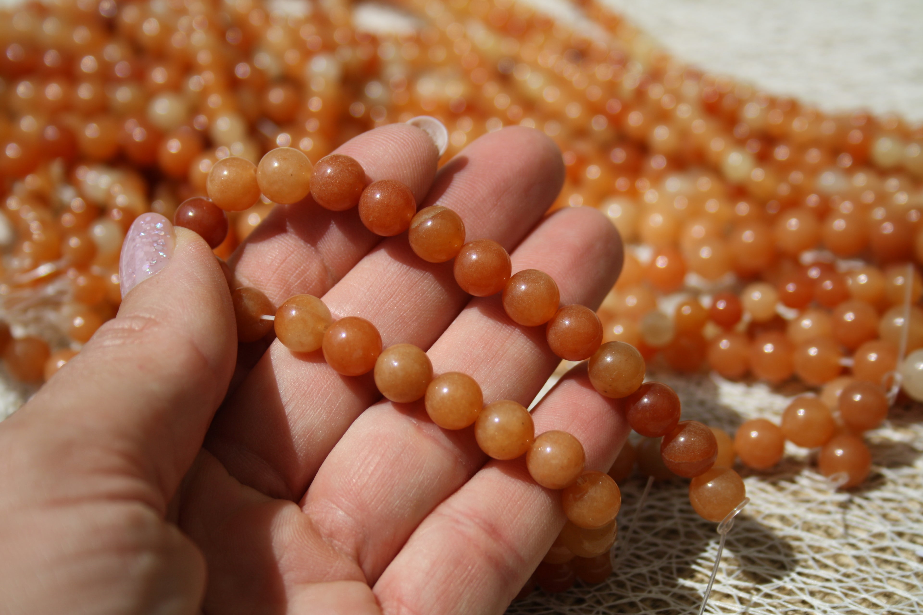 Aventurine orangée Naturelle – Lignes de Perles Rondes 4 mm, 6 mm et 8 mm