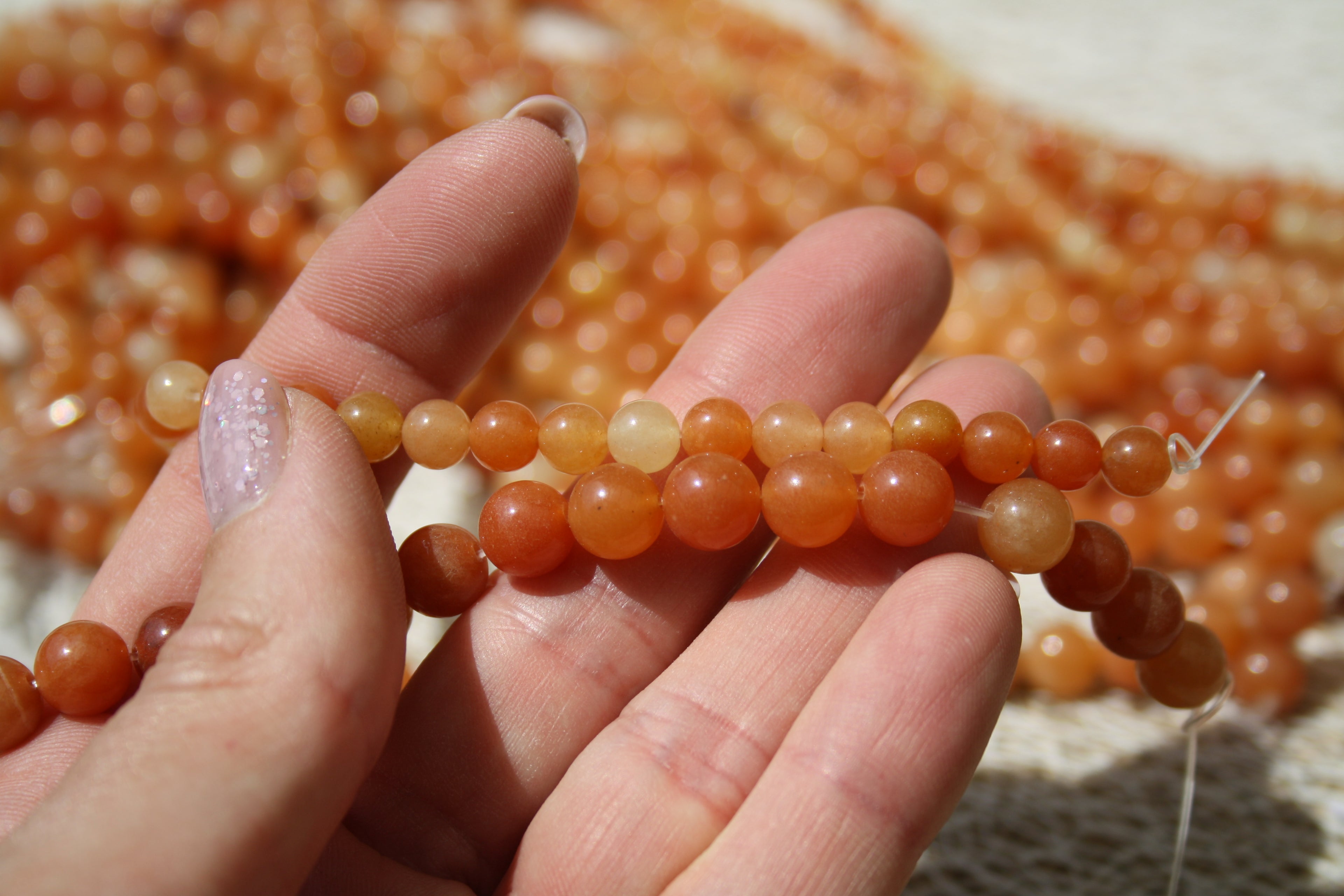 Aventurine orangée Naturelle – Lignes de Perles Rondes 4 mm, 6 mm et 8 mm