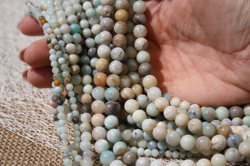 Amazonite mix couleur Naturelle – Lignes de Perles Rondes 4 mm, 6 mm et 8 mm