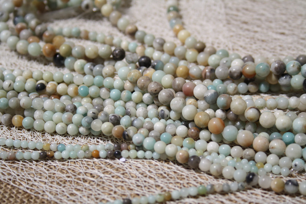 Amazonite mix couleur Naturelle – Lignes de Perles Rondes 4 mm, 6 mm et 8 mm