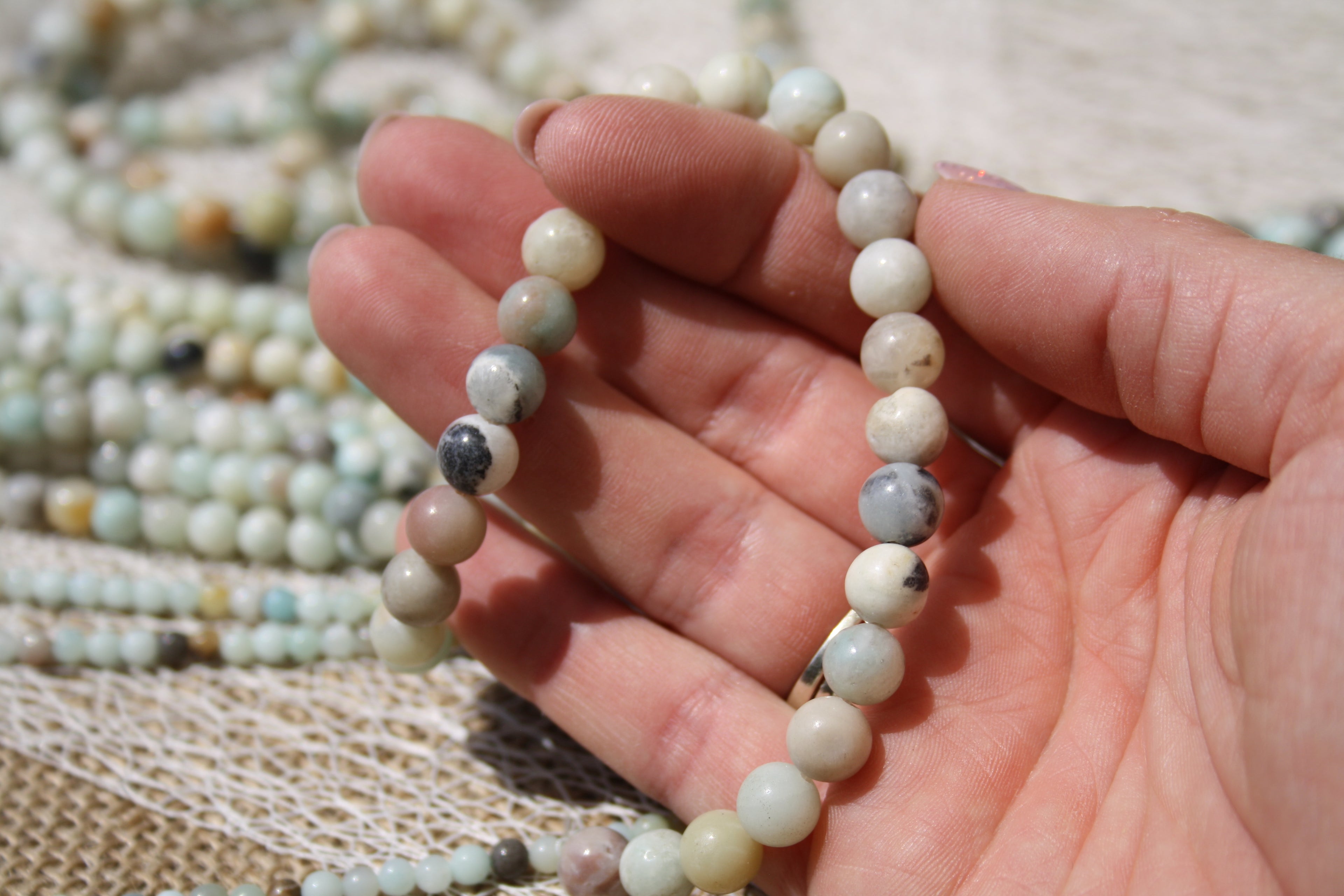 Amazonite mix couleur Naturelle – Lignes de Perles Rondes 4 mm, 6 mm et 8 mm