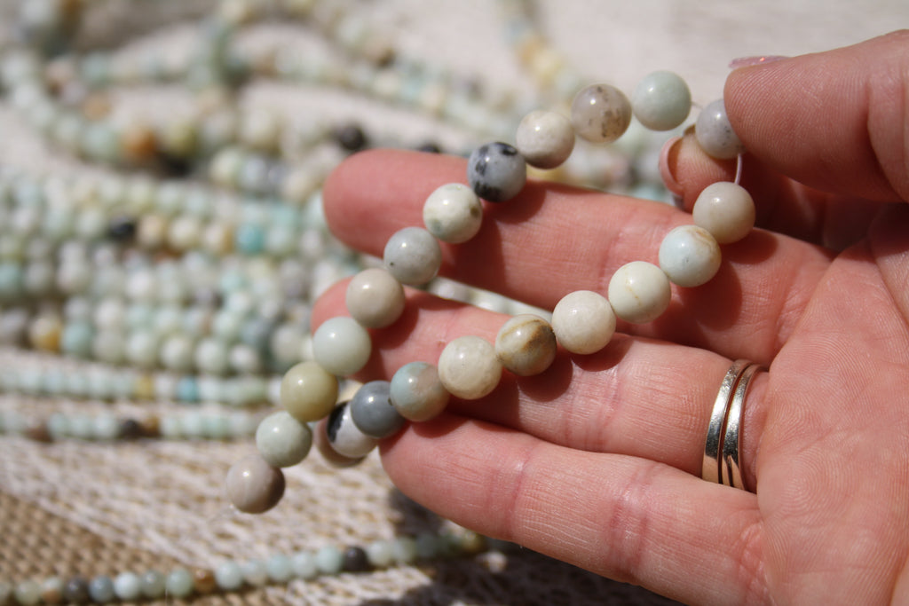 Amazonite mix couleur Naturelle – Lignes de Perles Rondes 4 mm, 6 mm et 8 mm
