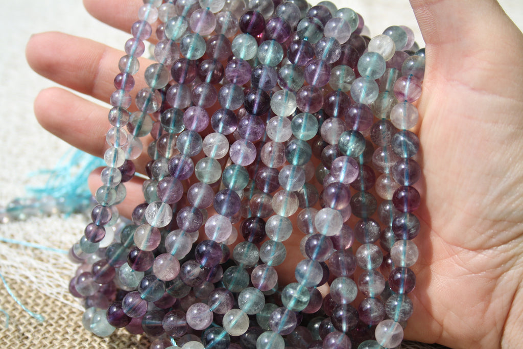 Fluorite Naturelle – Lignes de Perles Rondes 6 mm et 8 mm