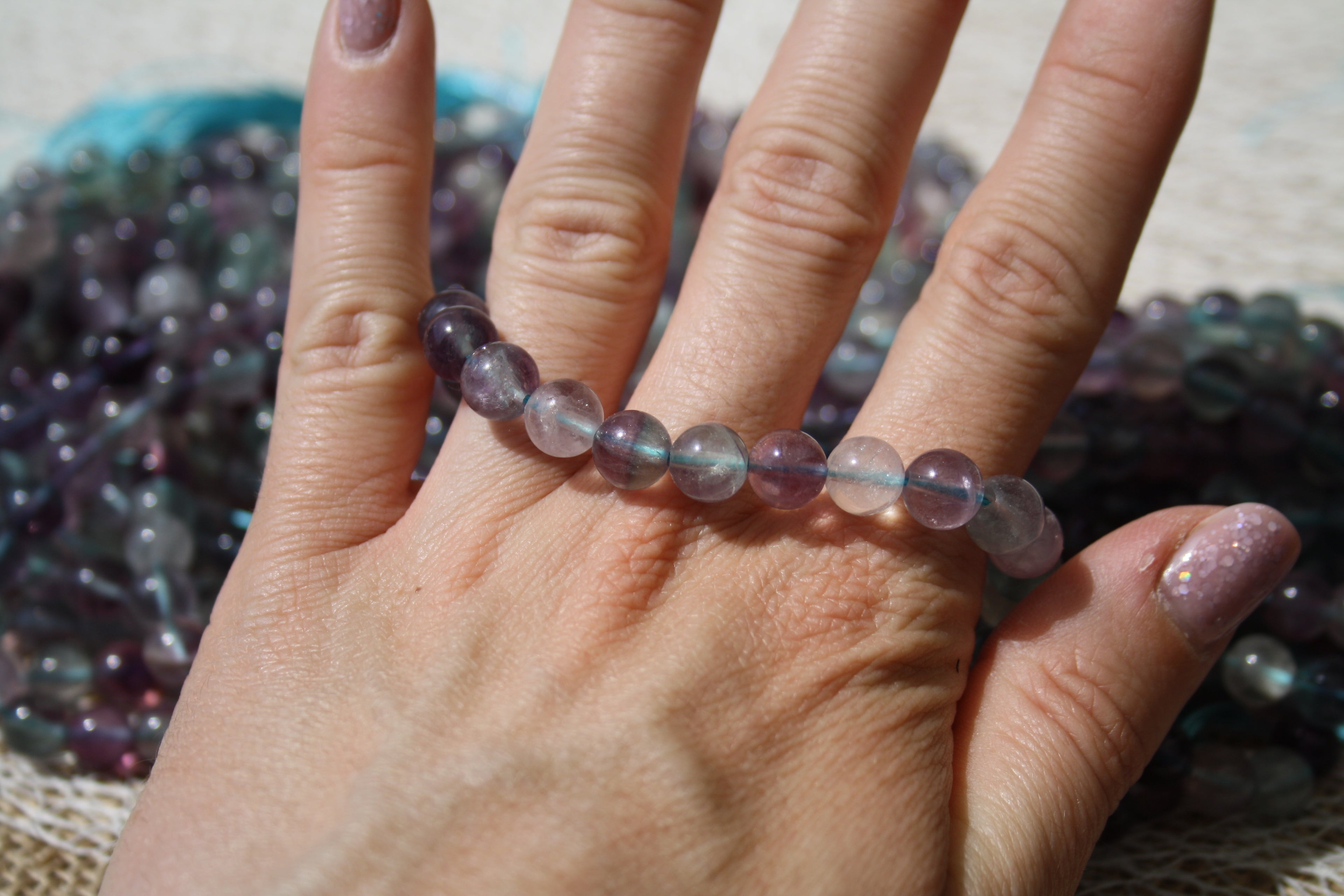 Fluorite Naturelle – Lignes de Perles Rondes 6 mm et 8 mm