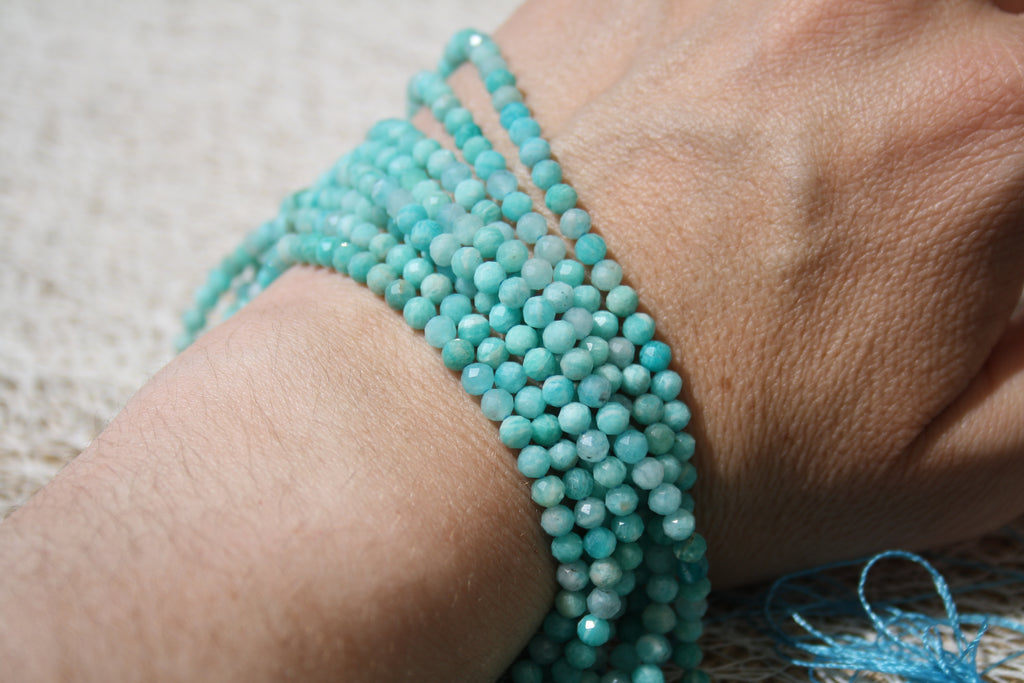 Amazonite couleur Naturelle – Lignes de Perles Facettes