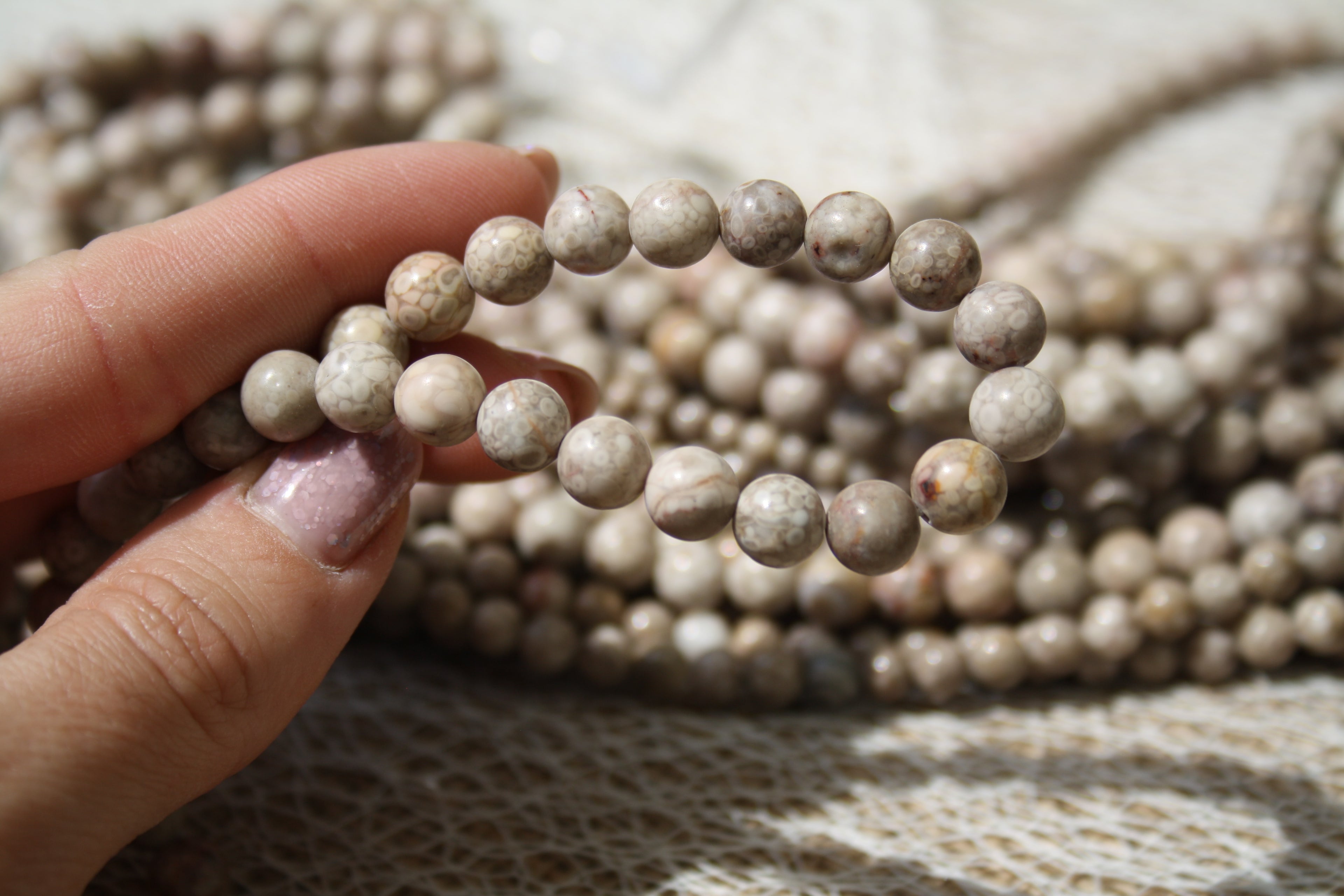Corail fossile Naturel – Lignes de Perles Rondes 4 mm, 6 mm et 8 mm
