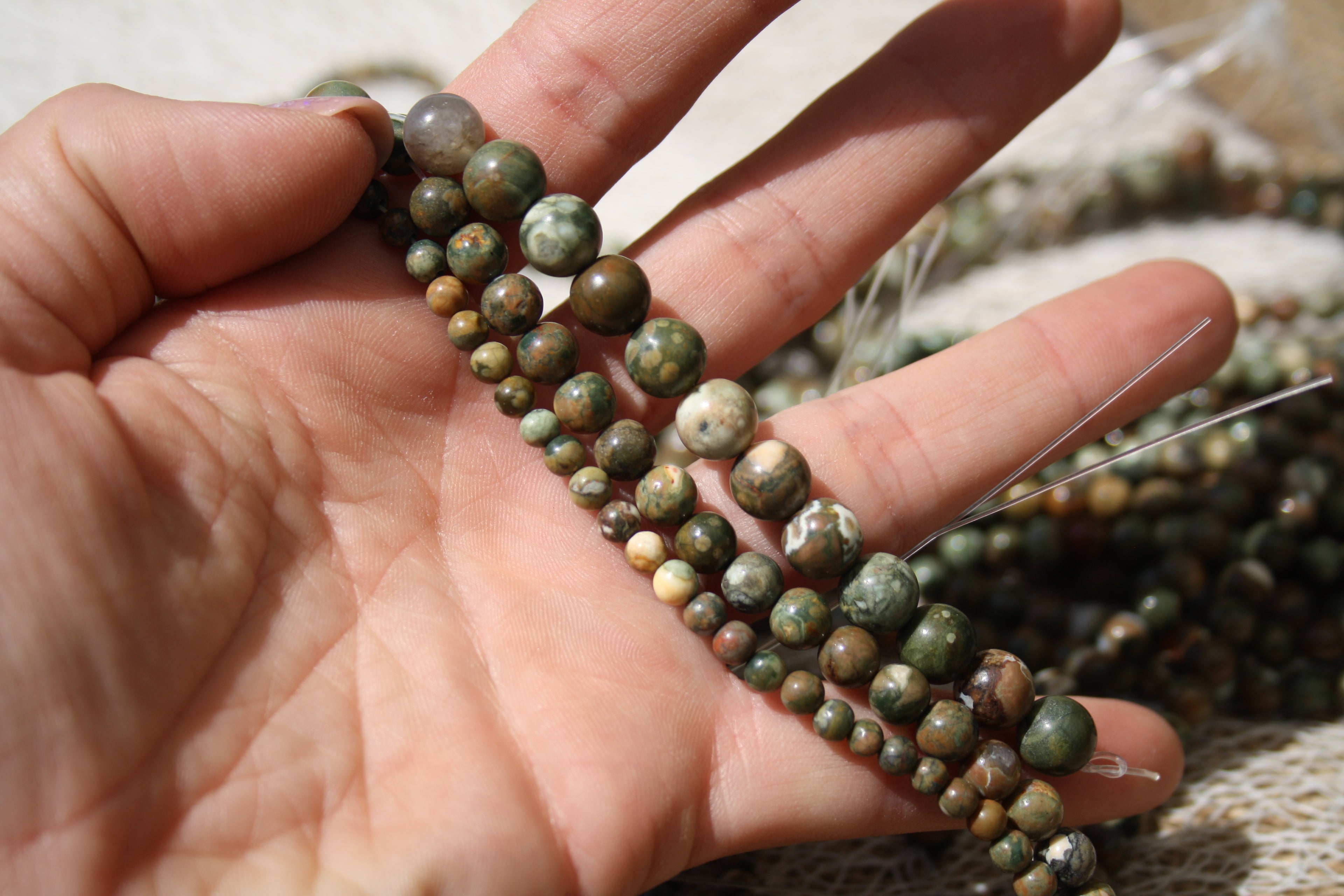 Jaspe océan Naturel – Lignes de Perles Rondes 4 mm, 6 mm et 8 mm