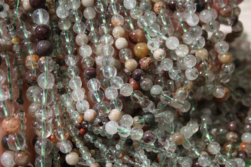 Quartz lodolite Naturel– Lignes de Perles Rondes 6 mm et 8 mm