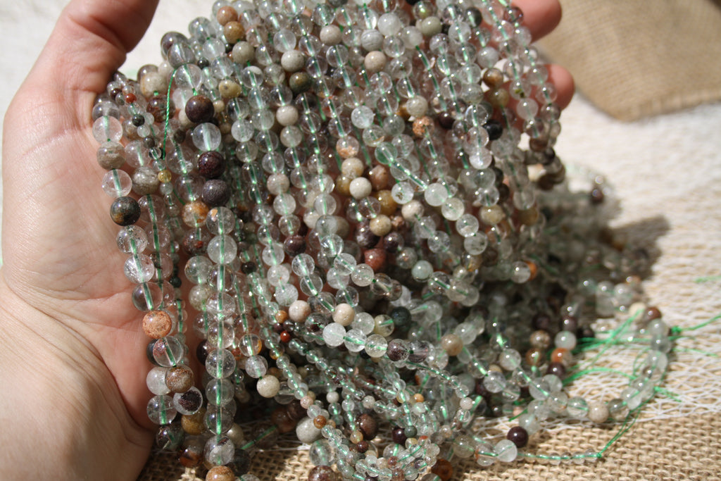 Quartz lodolite Naturel– Lignes de Perles Rondes 6 mm et 8 mm