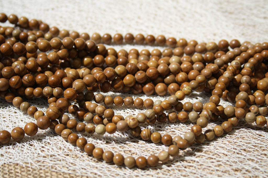 Jaspe bois Naturel– Lignes de Perles Rondes 6 mm et 8 mm