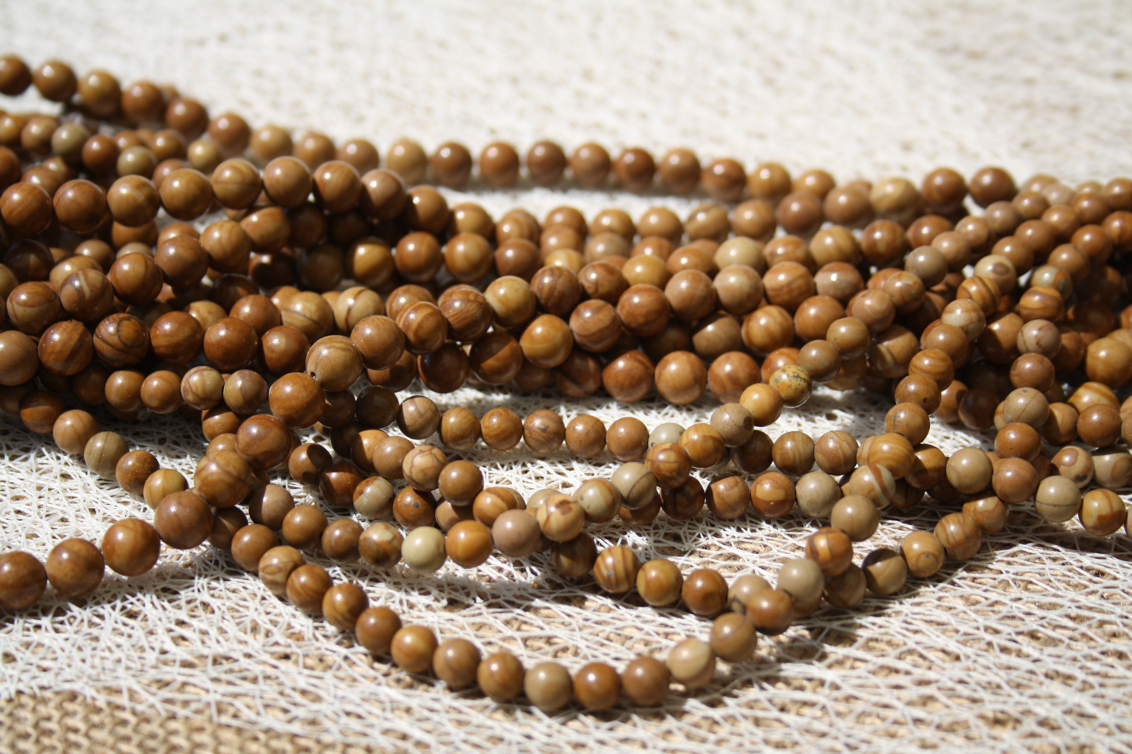 Jaspe bois Naturel– Lignes de Perles Rondes 6 mm et 8 mm