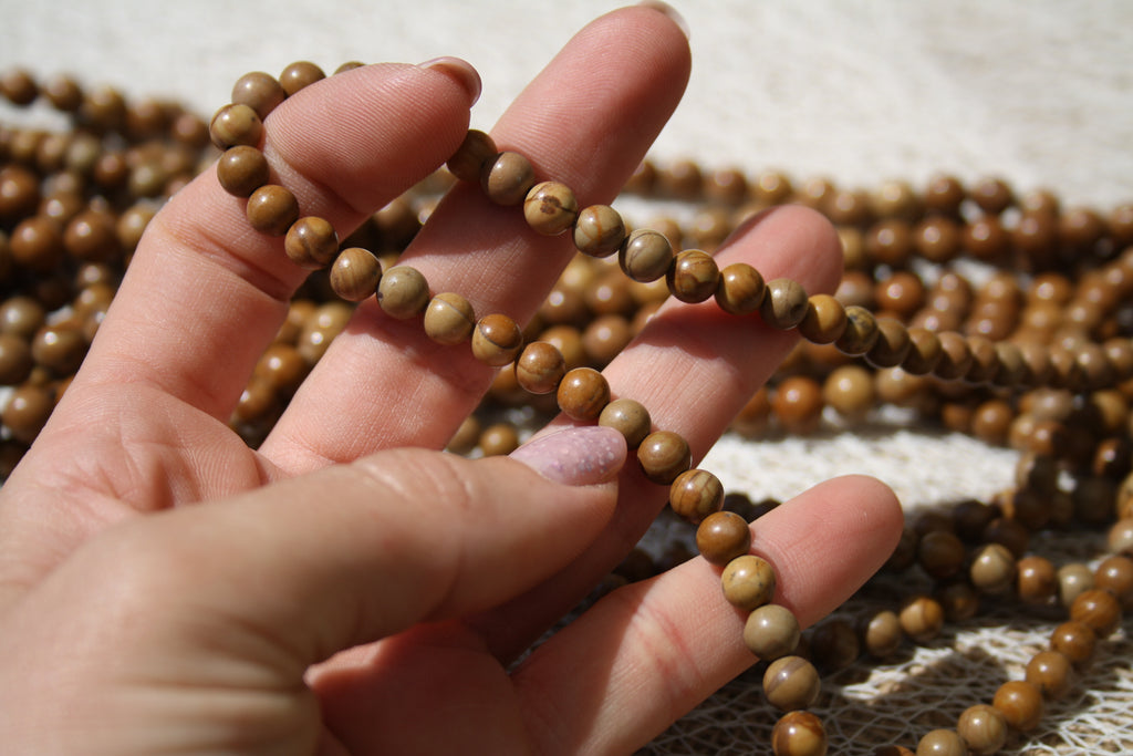 Jaspe bois Naturel– Lignes de Perles Rondes 6 mm et 8 mm