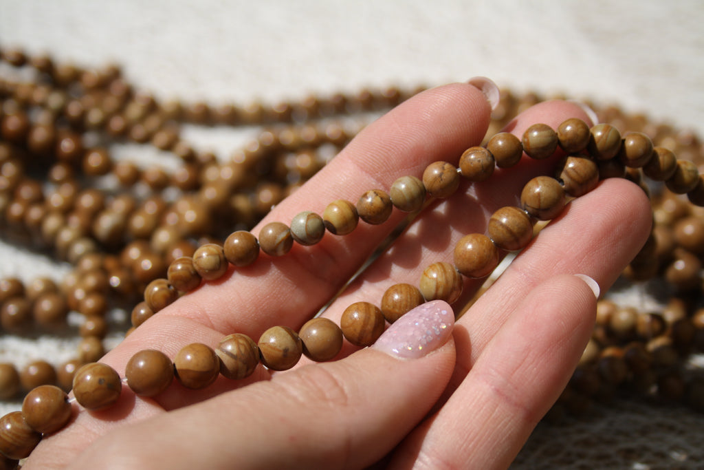 Jaspe bois Naturel– Lignes de Perles Rondes 6 mm et 8 mm