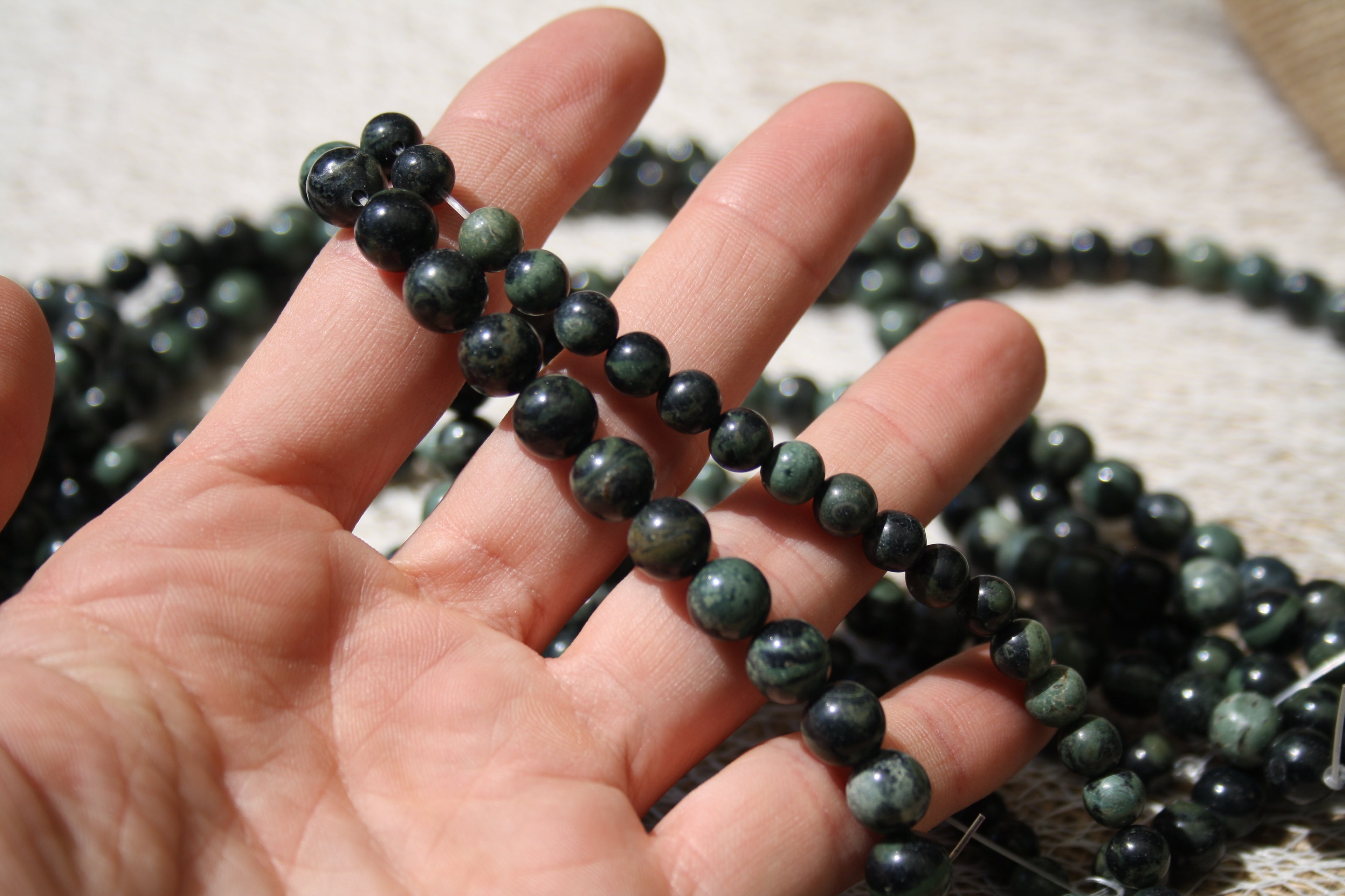 Jaspe kambaba Naturel– Lignes de Perles Rondes 6 mm et 8 mm