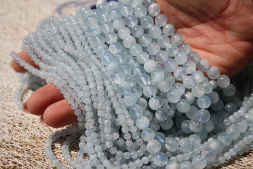 Aigue-Marine Naturelle – Lignes de Perles Rondes 4 mm, 6 mm et 8 mm
